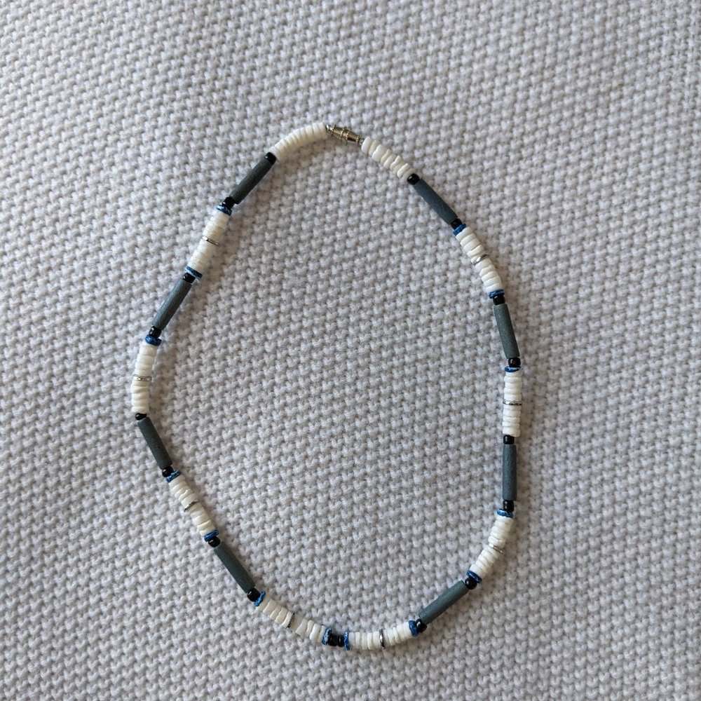 Puka Shell Necklace (blue and white)